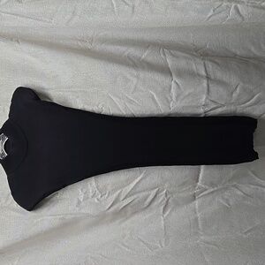 Maniere De Voir, Sleek Black Ribbed Midi Dress, Fitted, Sz Small High Neckline